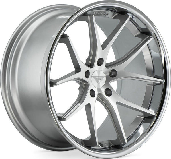 20x11.5 Ferrada FR2 Machine Silver  w/ Chrome Lip 5x120 30mm