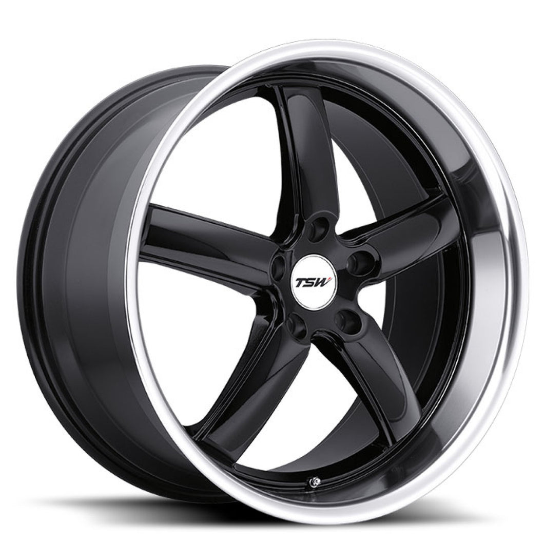 18x9.5 5x114.3 TSW Wheels Stowe Gloss Black With Mirror Cut Lip 40 offset 76.1 hub