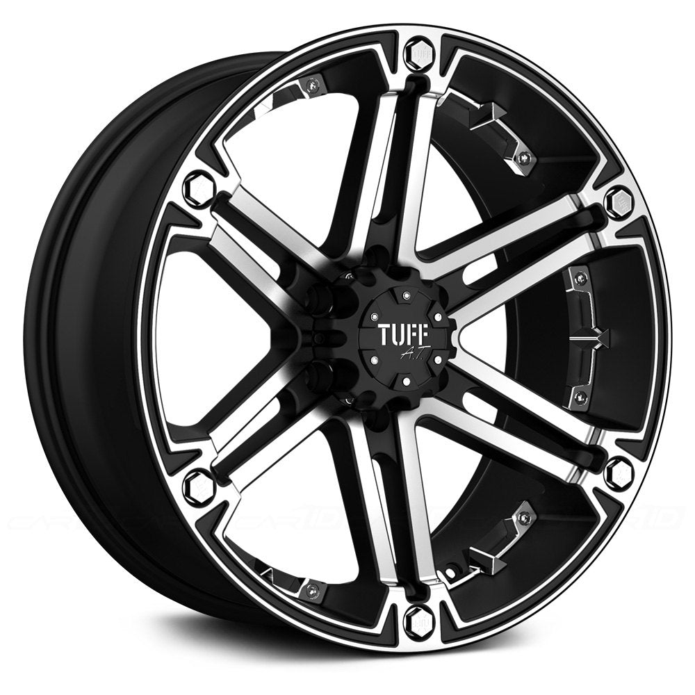 20x9 6x139.7 Tuff Wheels T01 Flat Black With Machined Face And Chrome Inserts -13 offset 108 hub