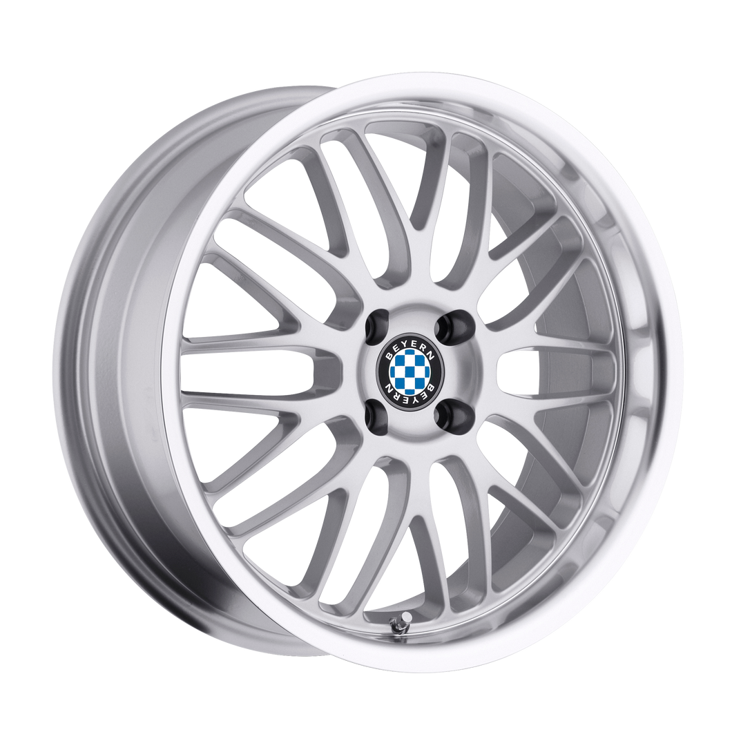 18x10 5x120 Beyern Wheels Mesh Silver With Mirror Cut Lip 15 offset 74.1 hub