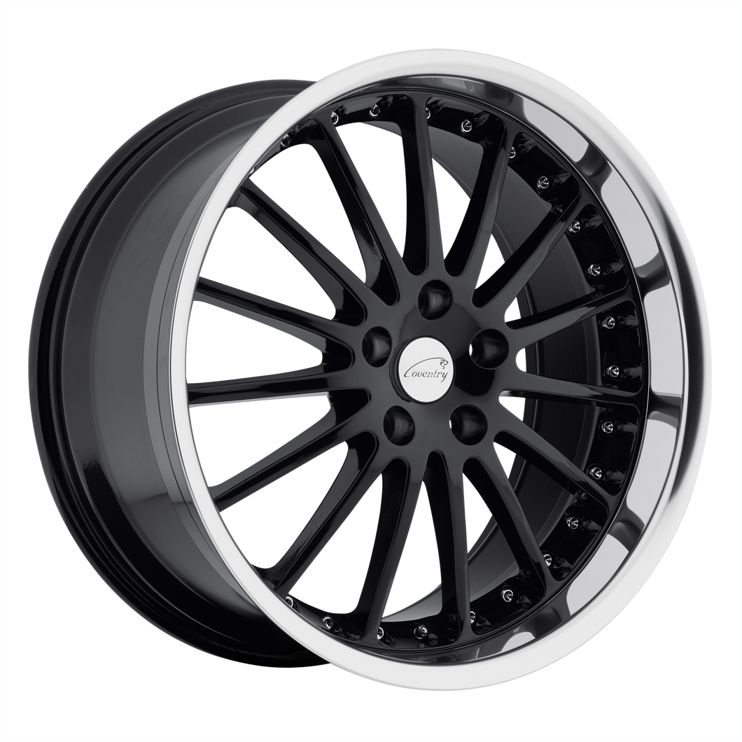 20x8.5 5x108 Coventry Wheels Whitley Gloss Black With Mirror Cut Lip 42 offset 63.4 hub