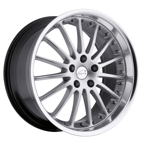 20x9 5x108 Coventry Wheels Whitley Hyper Silver With Mirror Cut Lip 35 offset 63.4 hub