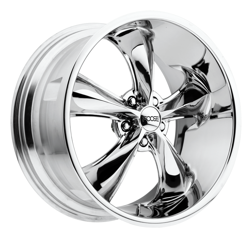 18x8.5 5x120 Foose Wheels F105 Legend Chrome Plated 34 offset 72.56 hub