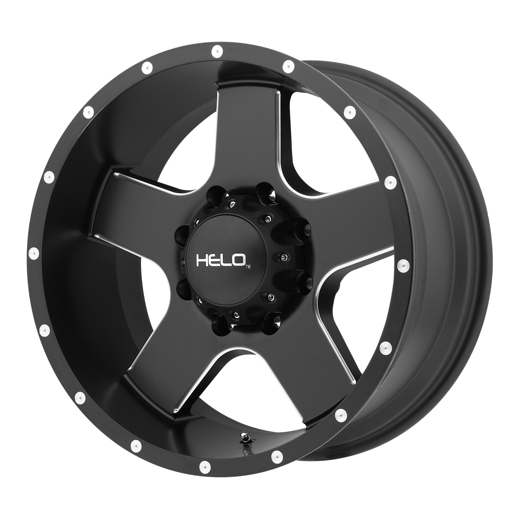 18x9  Helo Wheels HE886 Satin Black With Milled Spokes And Flange 18  offset  106.25  hub