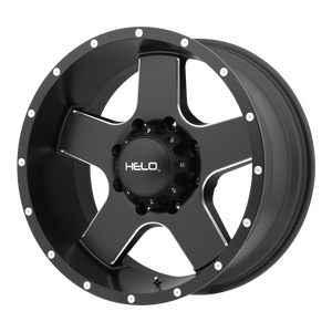 17x9  Helo Wheels HE886 Satin Black With Milled Spokes And Flange 18  offset  106.25  hub