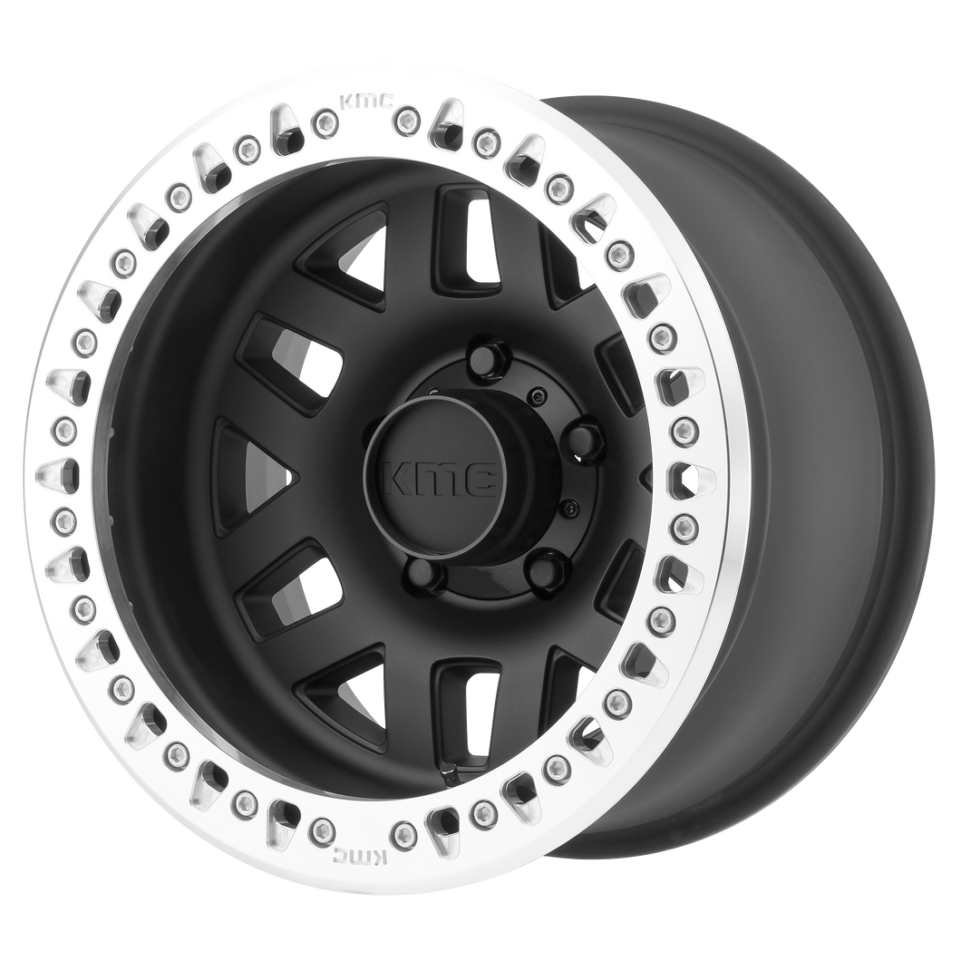 17x9  KMC Wheels KM229 Machete Crawl Satin Black Machined Bead Ring -38  offset  78.3  hub