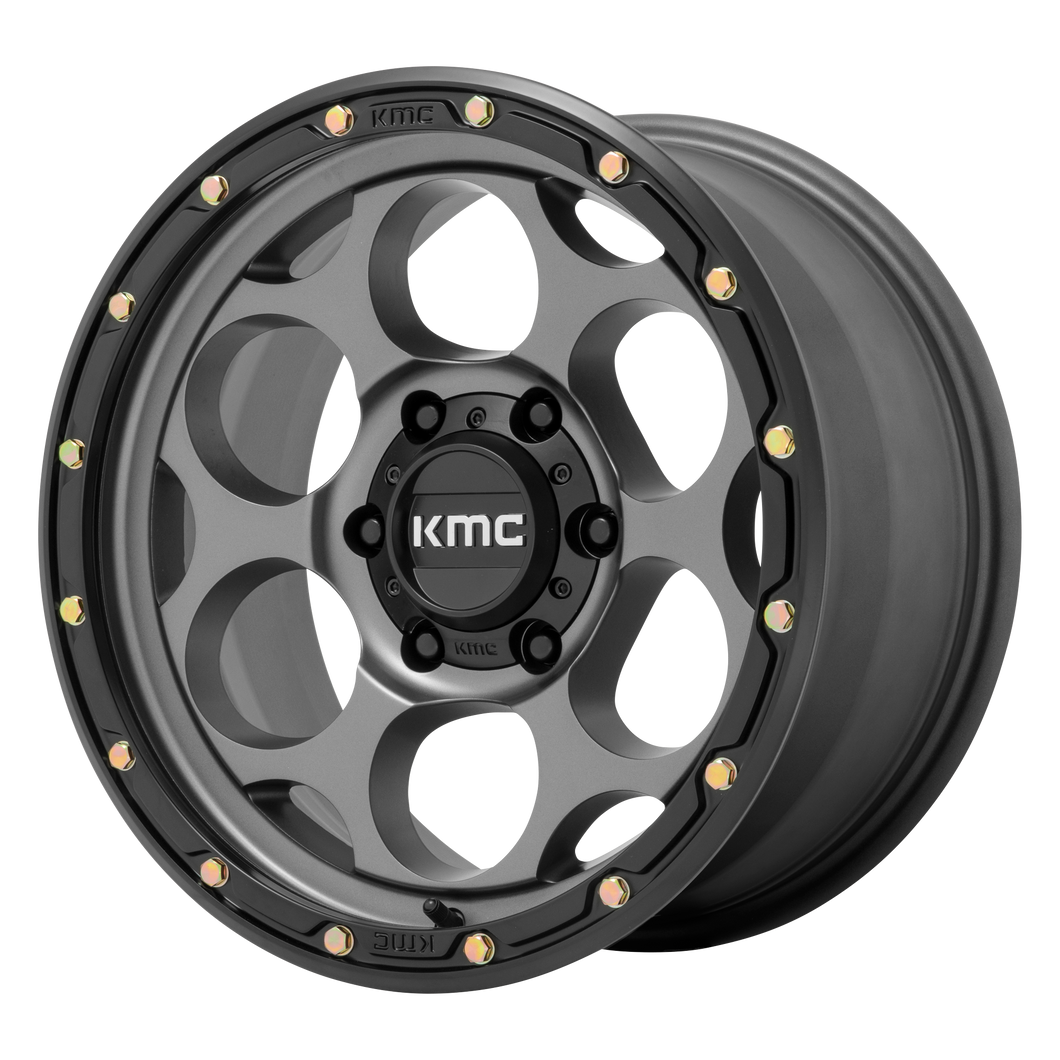 18x8.5  KMC Wheels KM541 Dirty Harry Satin Gray With Black Lip 18  offset  66.1  hub