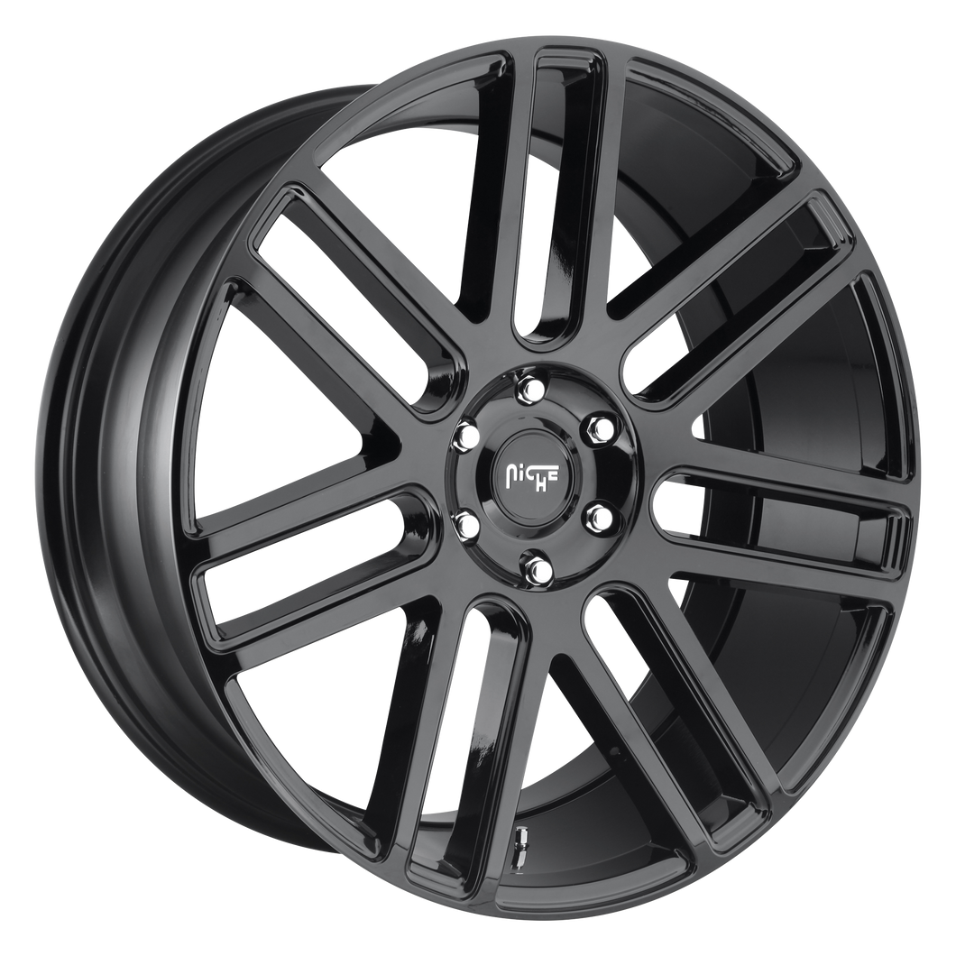 24x10 6x135 Niche Wheels M097 Elan Gloss Black 30 offset 87.1 hub