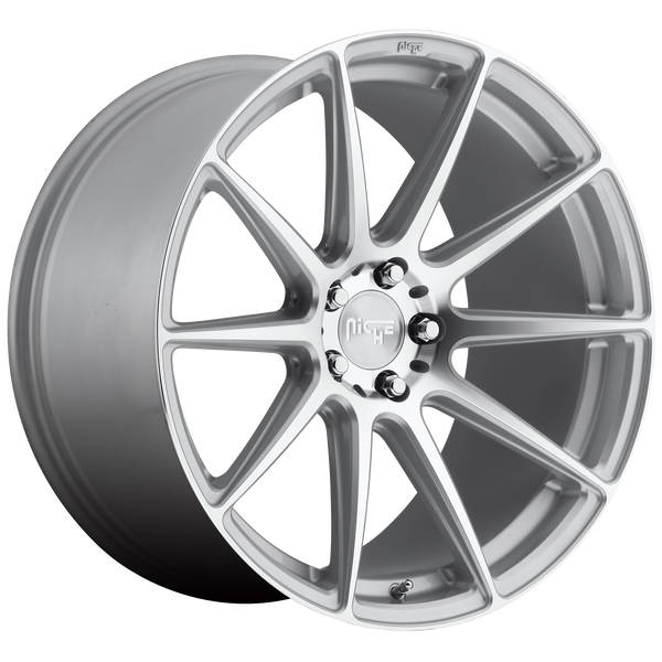 18x8 5x120 Niche Wheels M146 Essen Gloss Silver Machined 40 offset 72.56 hub