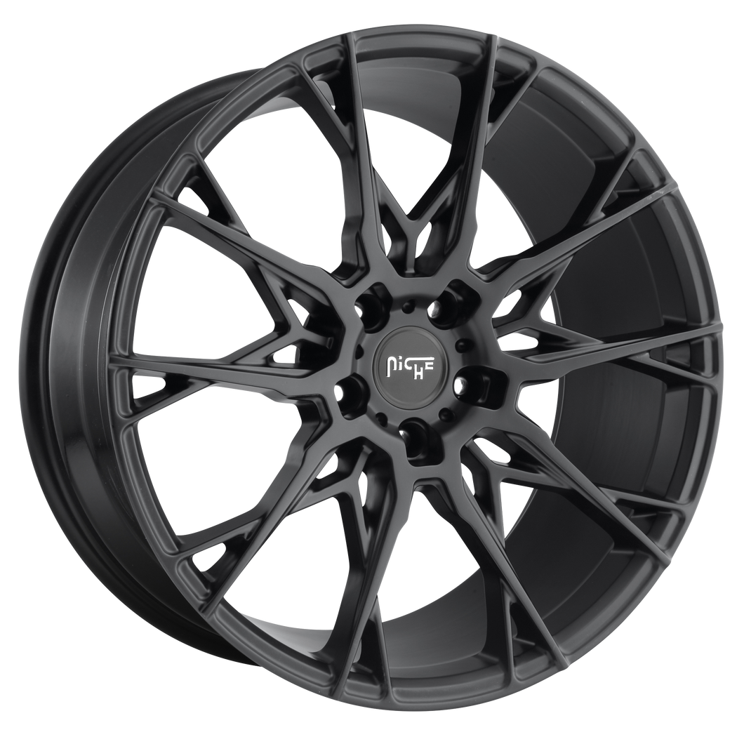 18x8.5 5x120 Niche Wheels M183 Staccato Matte Black 35 offset 72.56 hub