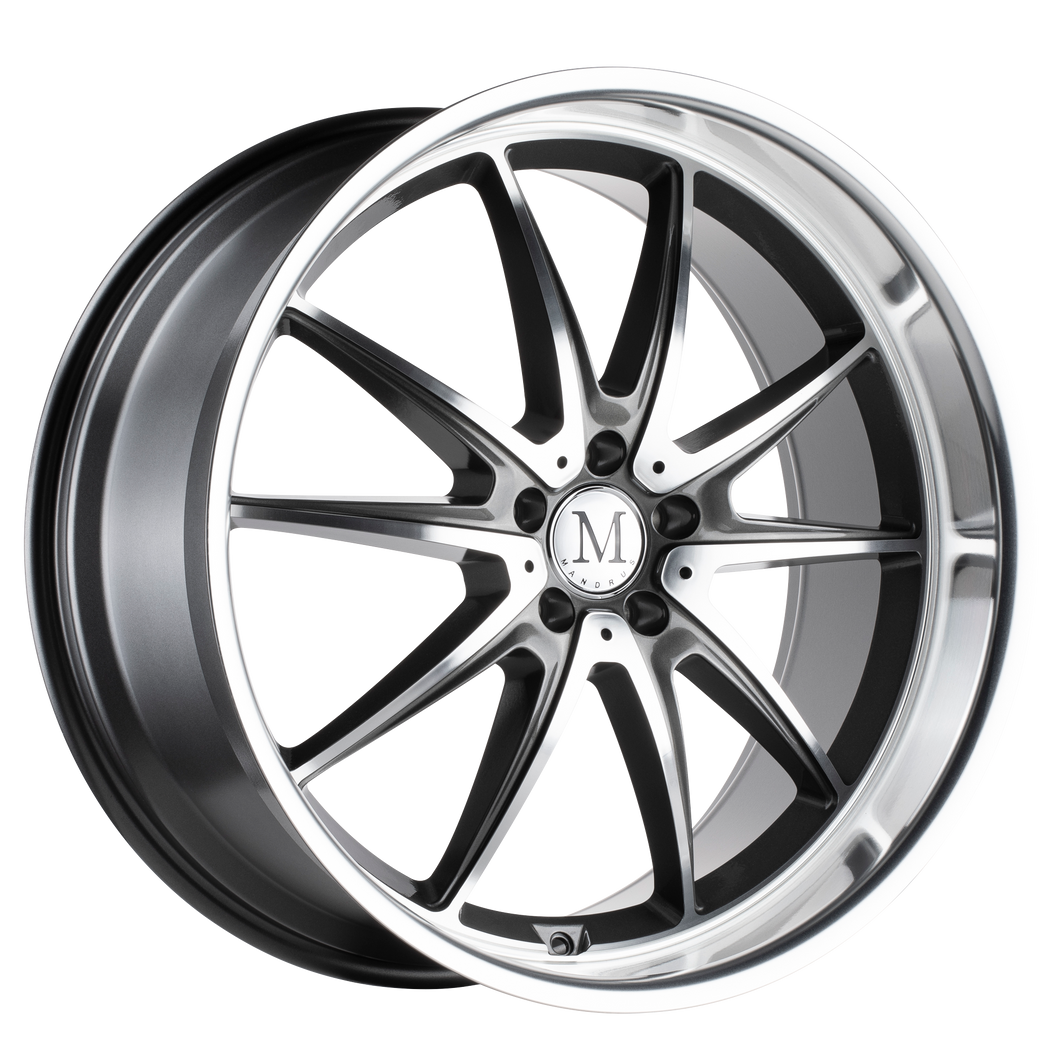 18x8.5 5x112 Mandrus Wheels Argent Gloss Gunmetal With Mirror Cut Face 22 offset 66.56 hub