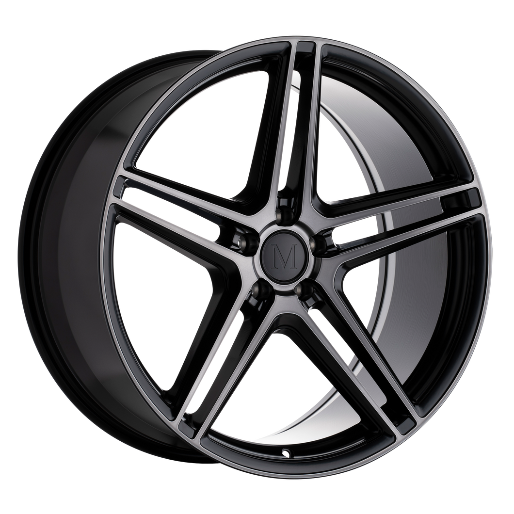 18x8.5 5x112 Mandrus Wheels Bremen Semi Gloss Black With Mirror Cut Face 22 offset 66.56 hub