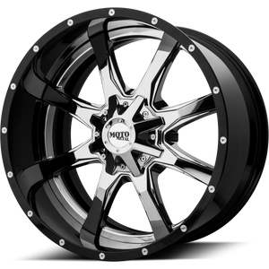 22x10 5x127/5x139.7 Moto Metal Offroad Wheels MO201 Chrome Center Gloss Black Milled Lip -18  offset  78.3  hub