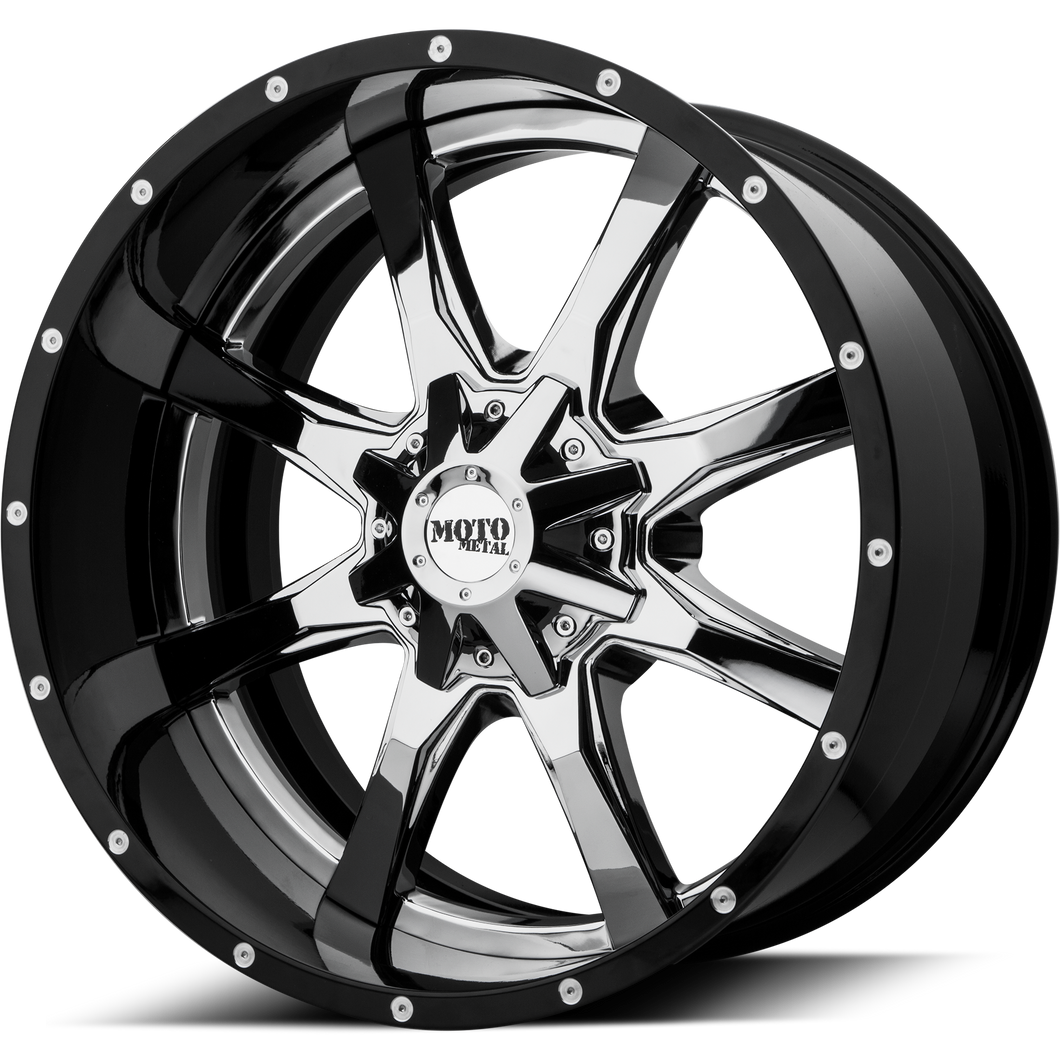 22x10 5x127/5x139.7 Moto Metal Offroad Wheels MO201 Chrome Center Gloss Black Milled Lip -18  offset  78.3  hub