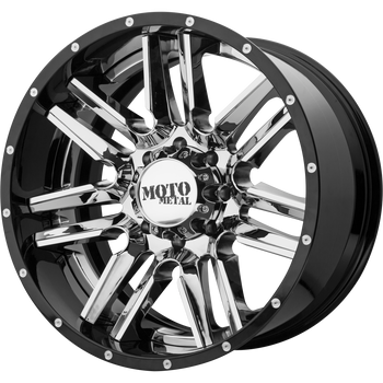 20x10 5x139.7 Moto Metal Offroad Wheels MO202 Chrome Center Gloss Black Milled Lip -18  offset  78  hub