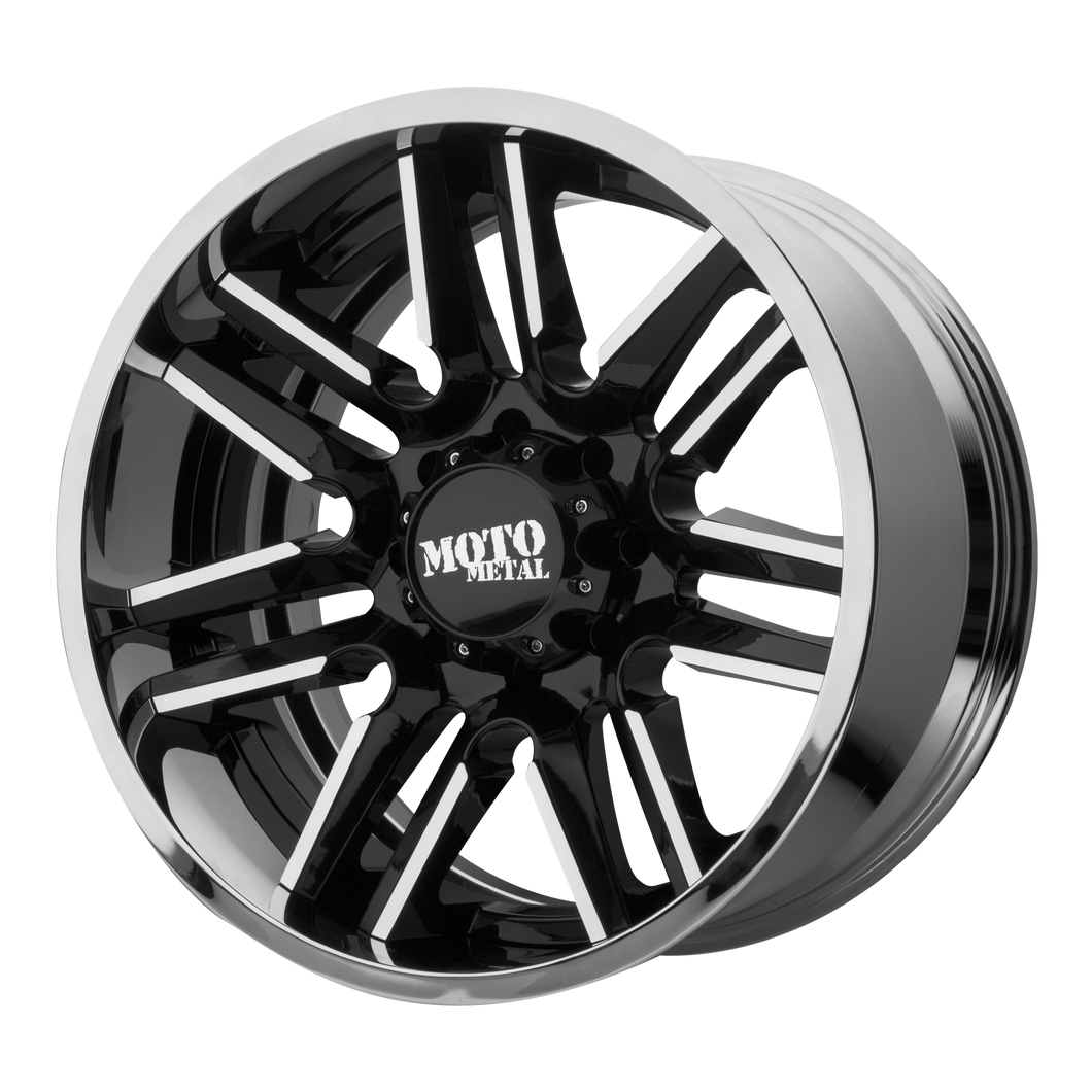 22x10 6x139.7 Moto Metal Offroad Wheels MO202 Gloss Black Machined Center Chrome Lip -18  offset  106.25  hub