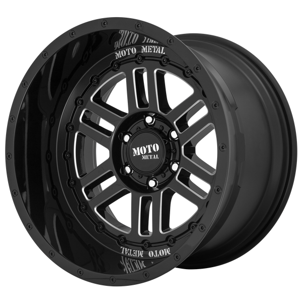 20x12 6x139.7 Moto Metal Offroad Wheels MO800 Deep Six Gloss Black Milled -44  offset  106.25  hub