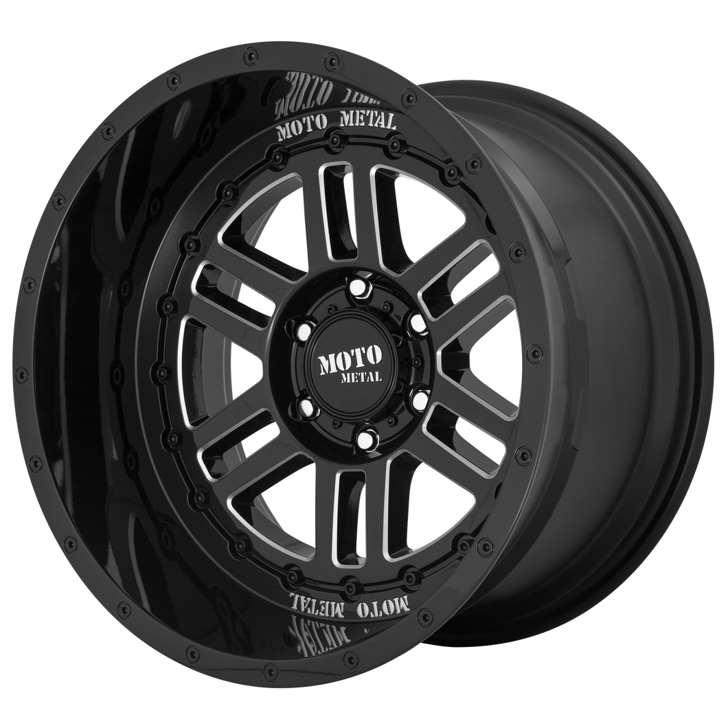 20x10 6x135 Moto Metal Offroad Wheels MO800 Deep Six Gloss Black Milled -18  offset  87.1  hub