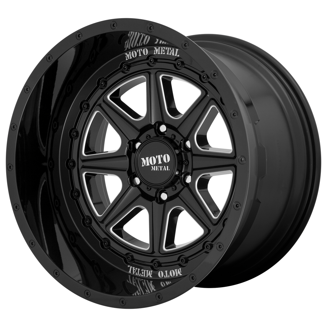 20x10 6x139.7 Moto Metal Offroad Wheels MO801 Phantom Gloss Black Milled -18  offset  106.25  hub