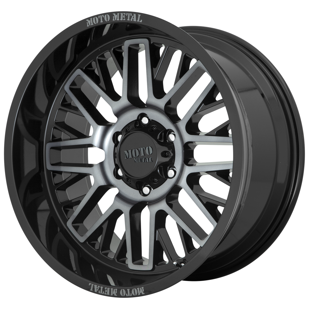 20x10 5x150 Moto Metal Offroad Wheels MO802 Gloss Black Machined With Gray Tint -18  offset  110.1  hub