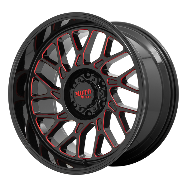 20x10 8x165.1 Moto Metal Offroad Wheels MO805 Gloss Black Milled With Red Tint -18  offset  125.1  hub