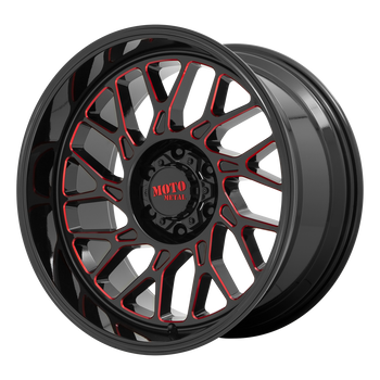 20x10 8x165.1 Moto Metal Offroad Wheels MO805 Gloss Black Milled With Red Tint -18  offset  125.1  hub
