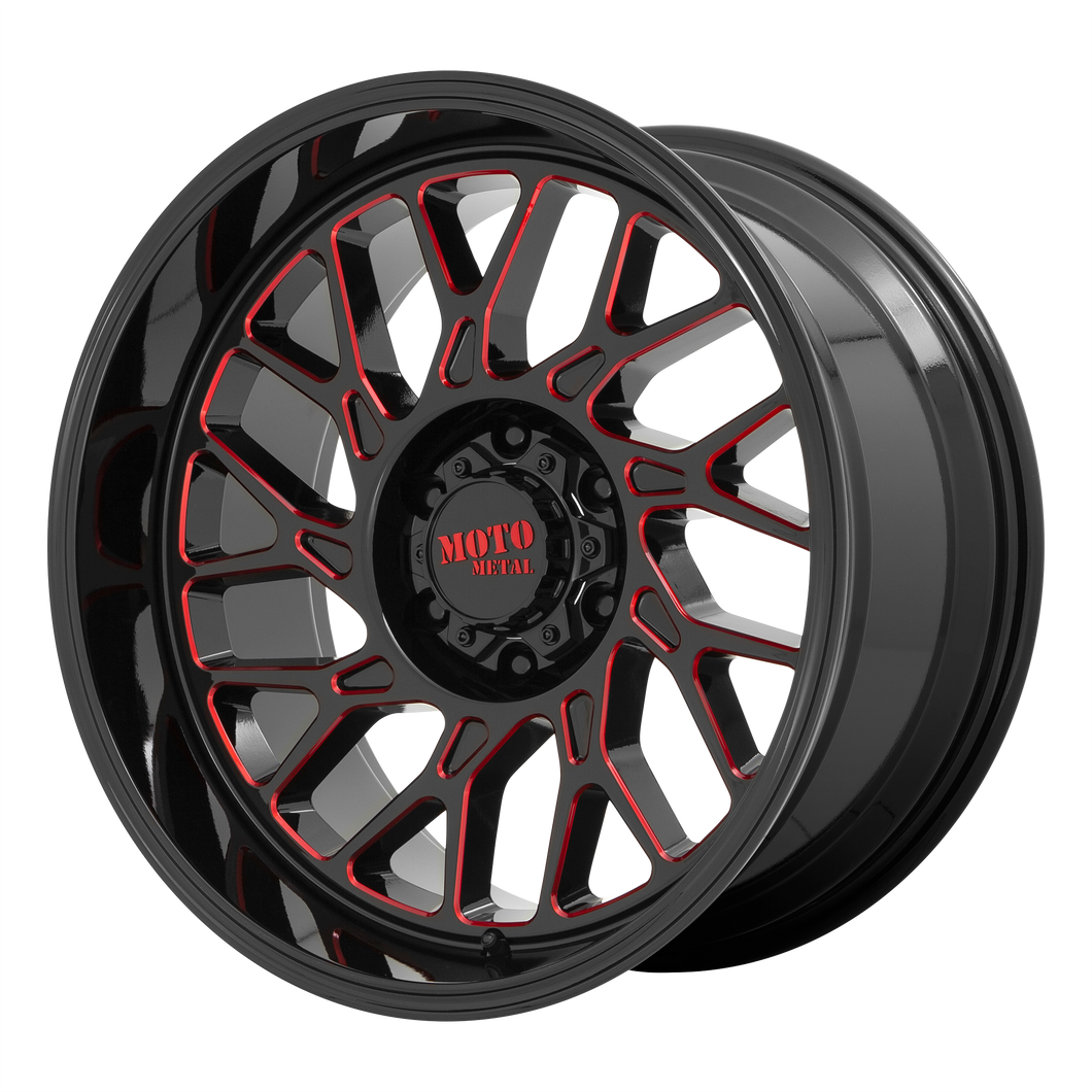 22x10 8x165.1 Moto Metal Offroad Wheels MO805 Gloss Black Milled With Red Tint -18  offset  125.1  hub