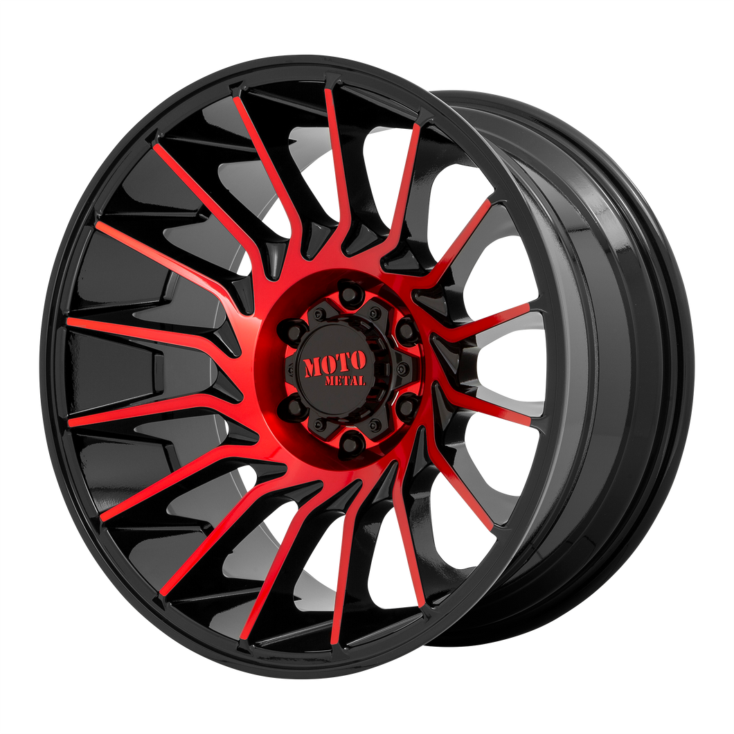 22x12 8x170 Moto Metal Offroad Wheels MO807 Gloss Black Machined With Red Tint -44  offset  125.1  hub