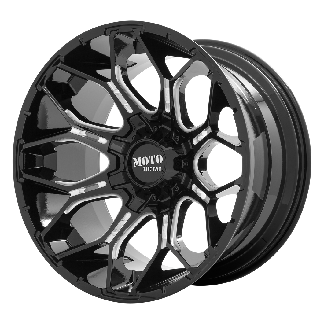 22x12 8x165.1 Moto Metal Offroad Wheels MO808 Sniper Gloss Black Milled -44  offset  125.1  hub