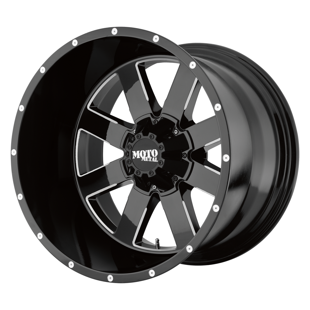18x9 5x139.7/5x150 Moto Metal Offroad Wheels MO962 Gloss Black Milled 0  offset  110.5  hub