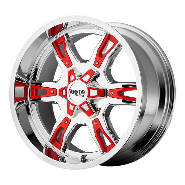 18x10 5x150 Moto Metal Offroad Wheels MO969 Chrome With Red And Black Accents -24  offset  110.5  hub