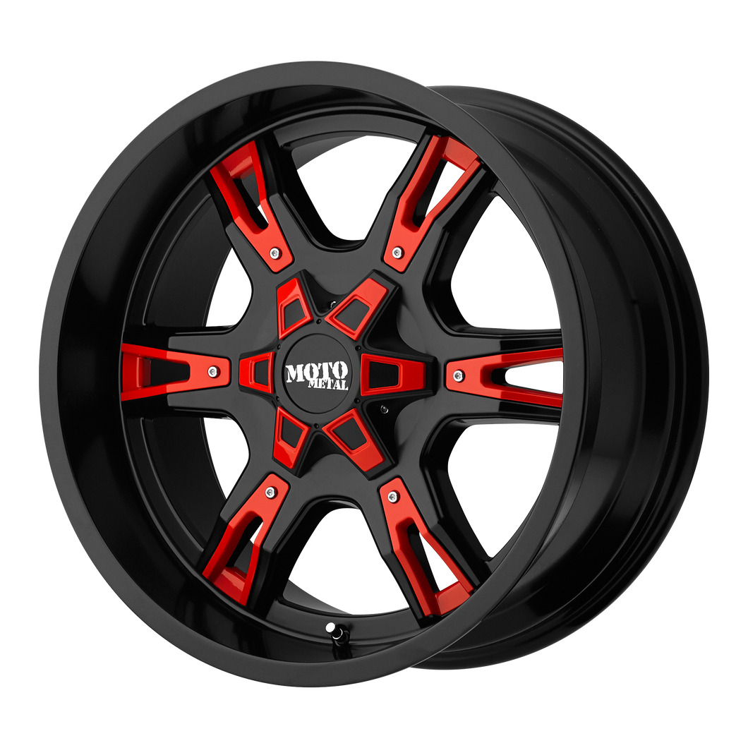 20x9 6x139.7 Moto Metal Offroad Wheels MO969 Satin Black With  Red And Chrome Accents 0  offset  106.25  hub