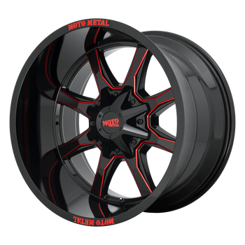 20x9 6x135/6x139.7 Moto Metal Offroad Wheels MO970 Gloss Black Milled With Red Tint And Moto Metal On Lip 0  offset  106.25  hub