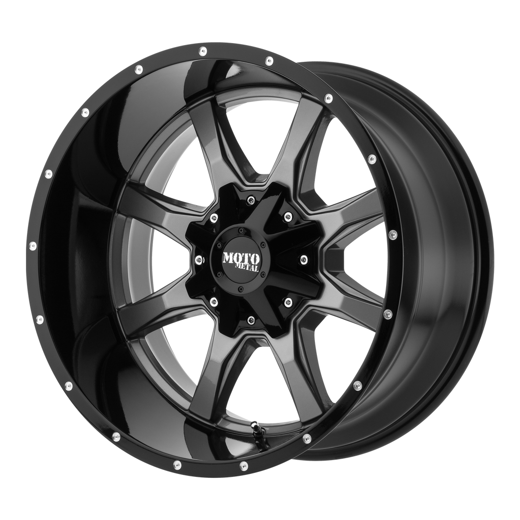 22x10 8x165.1 Moto Metal Offroad Wheels MO970 Gloss Gray Center Gloss Black Lip -18  offset  125.5  hub