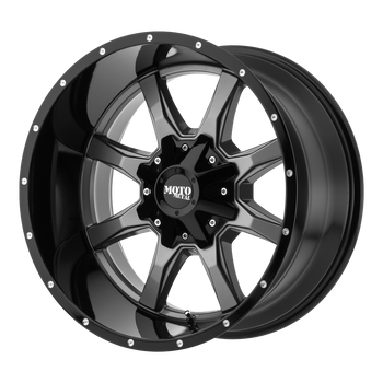 20x10 8x165.1 Moto Metal Offroad Wheels MO970 Gloss Gray Center Gloss Black Lip -24  offset  125.5  hub