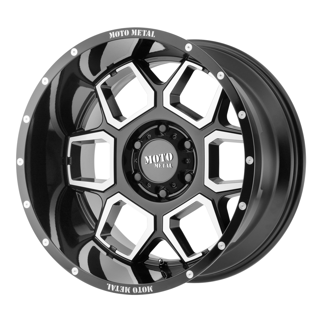 20x12 6x139.7 Moto Metal Offroad Wheels MO981 Spade Gloss Black Machined -44  offset  106.25  hub