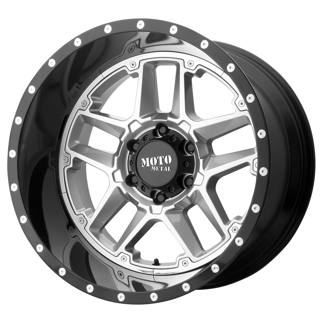 20x9 5x127 Moto Metal Offroad Wheels MO987 Sentry Gloss Silver Center Gloss Black Lip 0  offset  78.3  hub