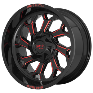 20x10 8x165.1 Moto Metal Offroad Wheels MO999 Gloss Black Milled With Red Tint -18  offset  125.1  hub