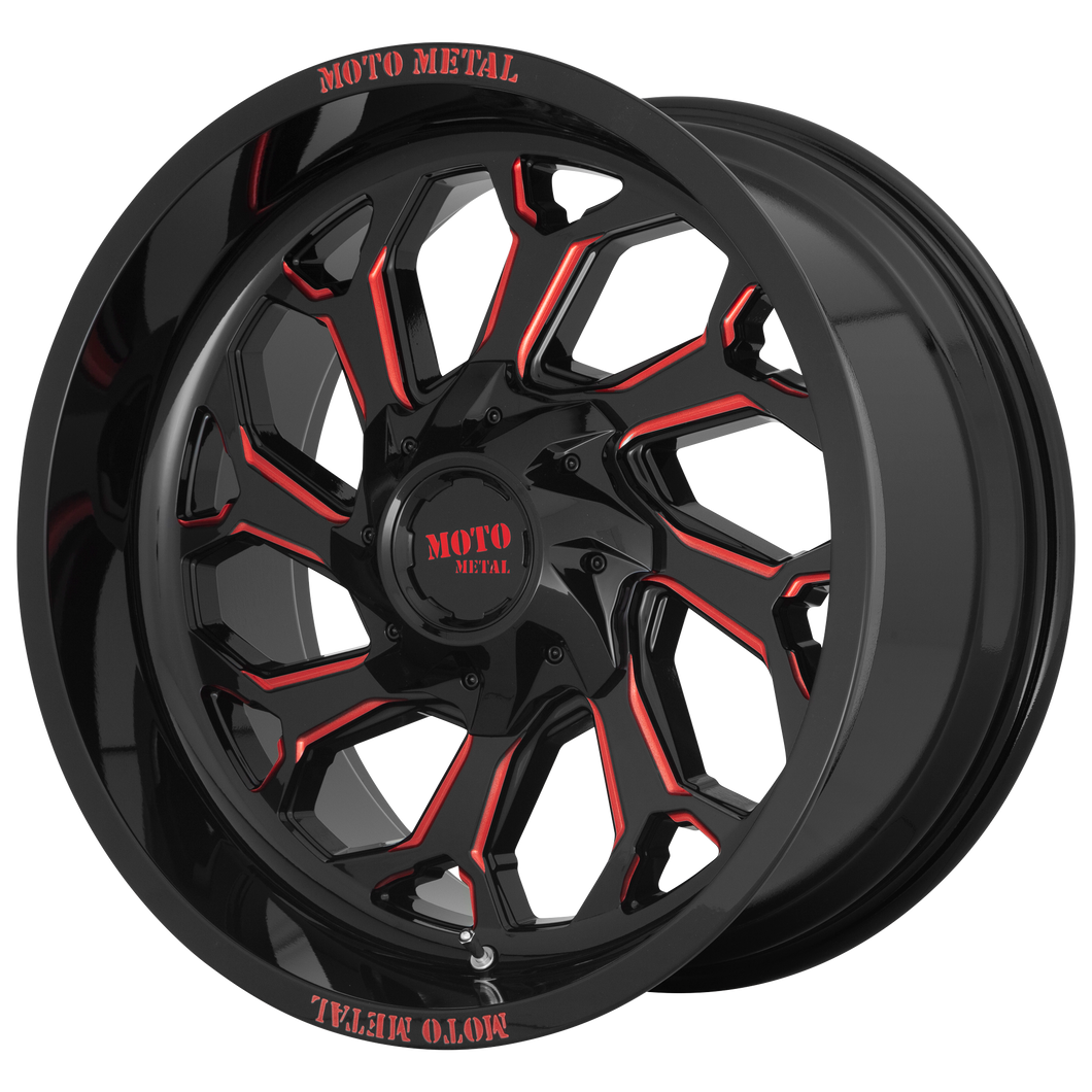 20x10 8x165.1 Moto Metal Offroad Wheels MO999 Gloss Black Milled With Red Tint -18  offset  125.1  hub