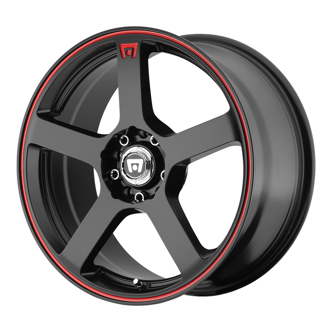16x7 4x100/4x114.3 Motegi Wheels MR116 FS5 Matte Black Red Racing Stripe 40 offset 72.6 hub