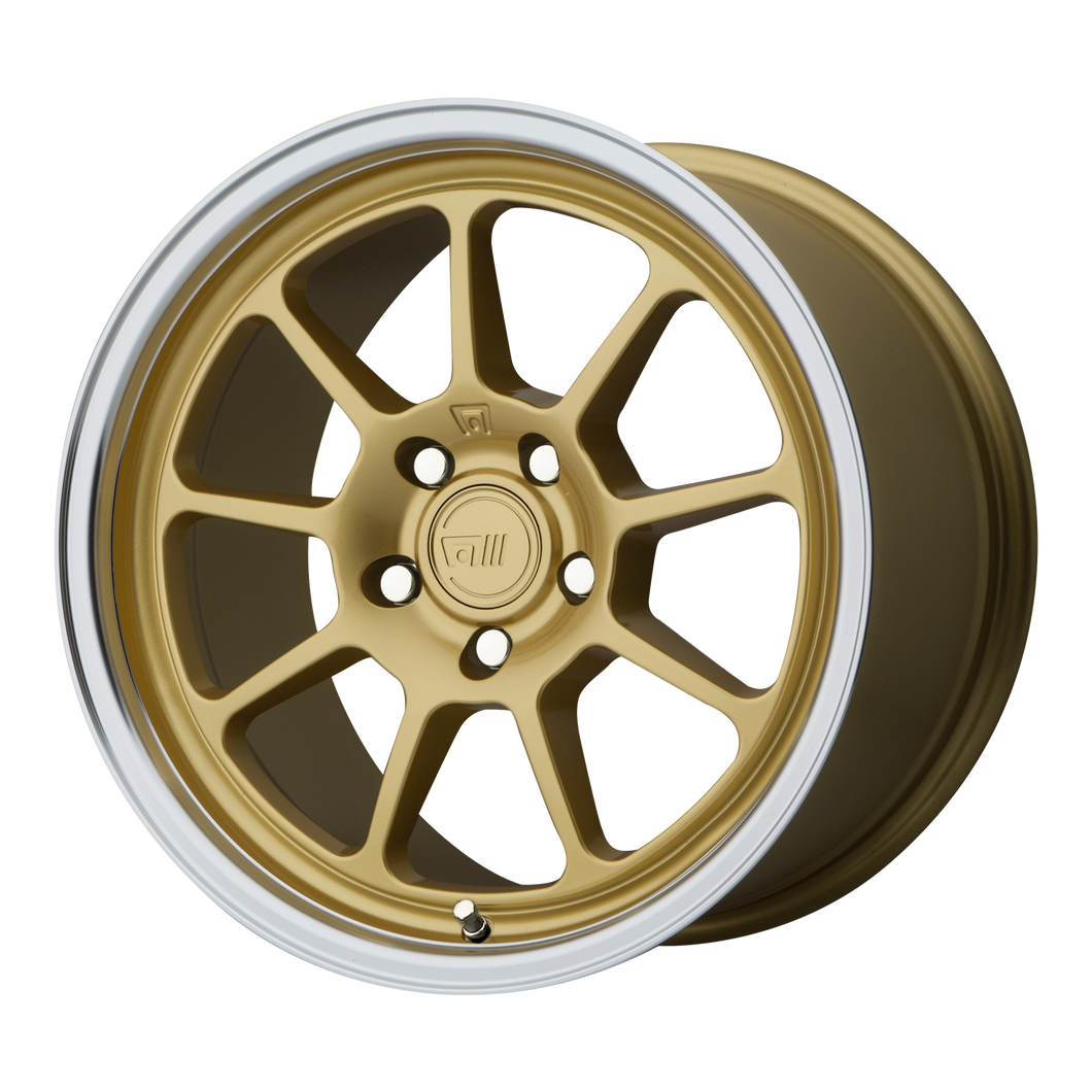 18x9.5 5x114.3 Motegi Wheels MR135 Gold Center Machined Lip 45 offset 72.6 hub