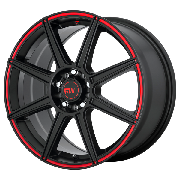 18x8 5x100/5x114.3 Motegi Wheels MR142 CS8 Satin Black With Red Stripe 35 offset 72.6 hub