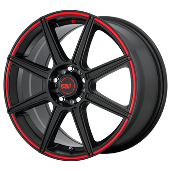 18x8 5x100/5x114.3 Motegi Wheels MR142 CS8 Satin Black With Red Stripe 35 offset 72.6 hub