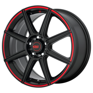 17x7 5x108/5x114.3 Motegi Wheels MR142 CS8 Satin Black With Red Stripe 40 offset 72.6 hub