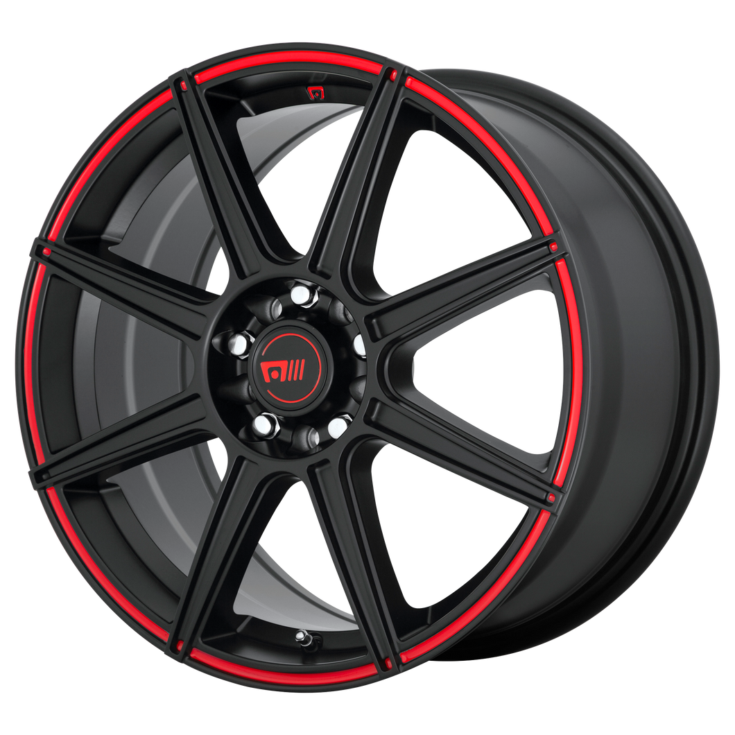 16x7 5x112/5x114.3 Motegi Wheels MR142 CS8 Satin Black With Red Stripe 40 offset 72.6 hub