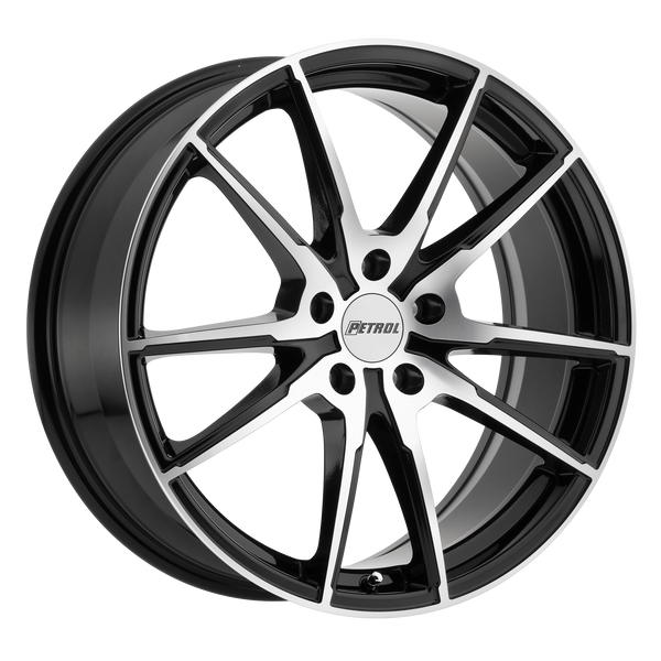 18x8 5x120 Petrol Wheels P0A Gloss Black With Machined Cut Face 35 offset 76.1 hub