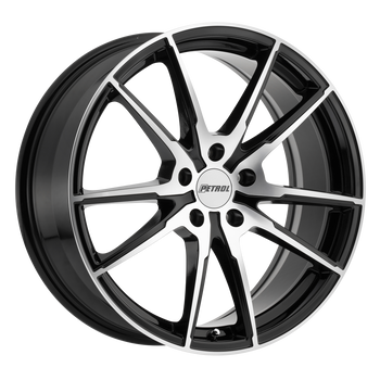 18x8 5x120 Petrol Wheels P0A Gloss Black With Machined Cut Face 35 offset 76.1 hub
