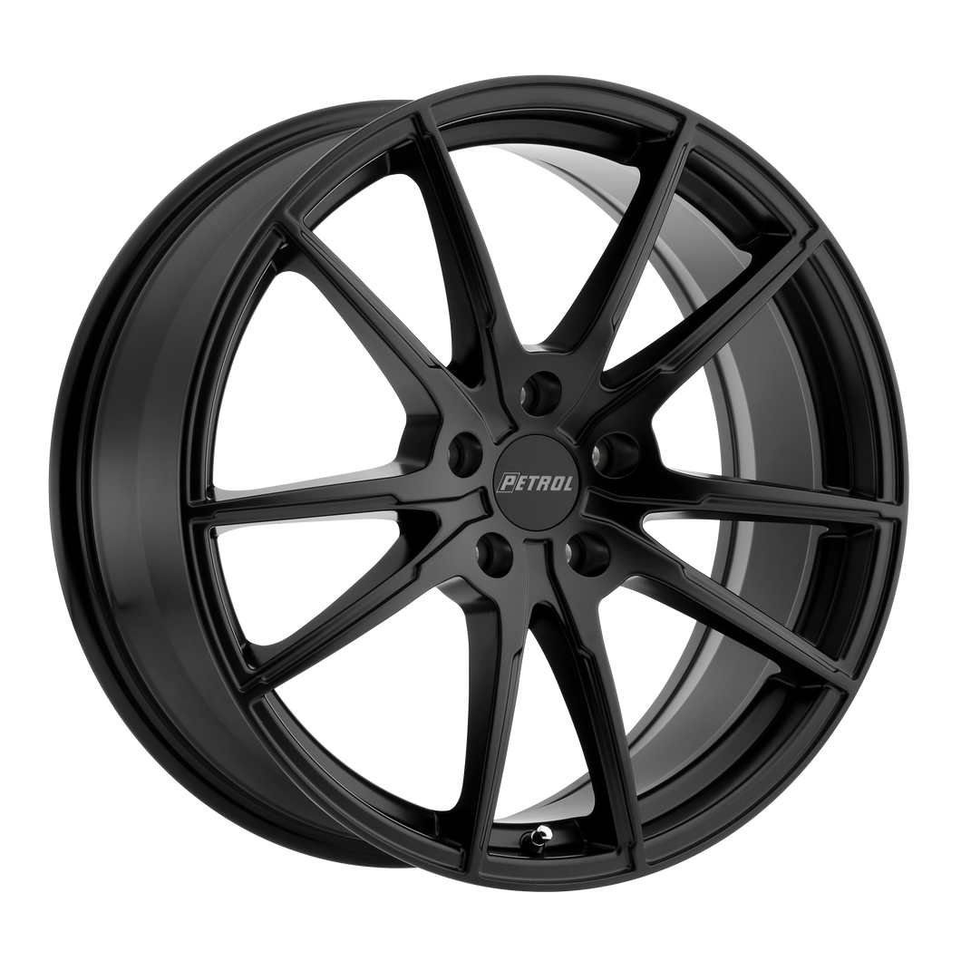 18x8 5x114.3 Petrol Wheels P0A Matte Black 40 offset 76.1 hub