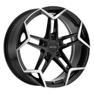 19x8 5x120 Petrol Wheels P1A Gloss Black With Machined Cut Face 35 offset 76.1 hub