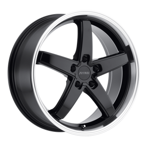 18x8 5x114.3 Petrol Wheels P1B Gloss Black With Machined Cut Lip 40 offset 76.1 hub